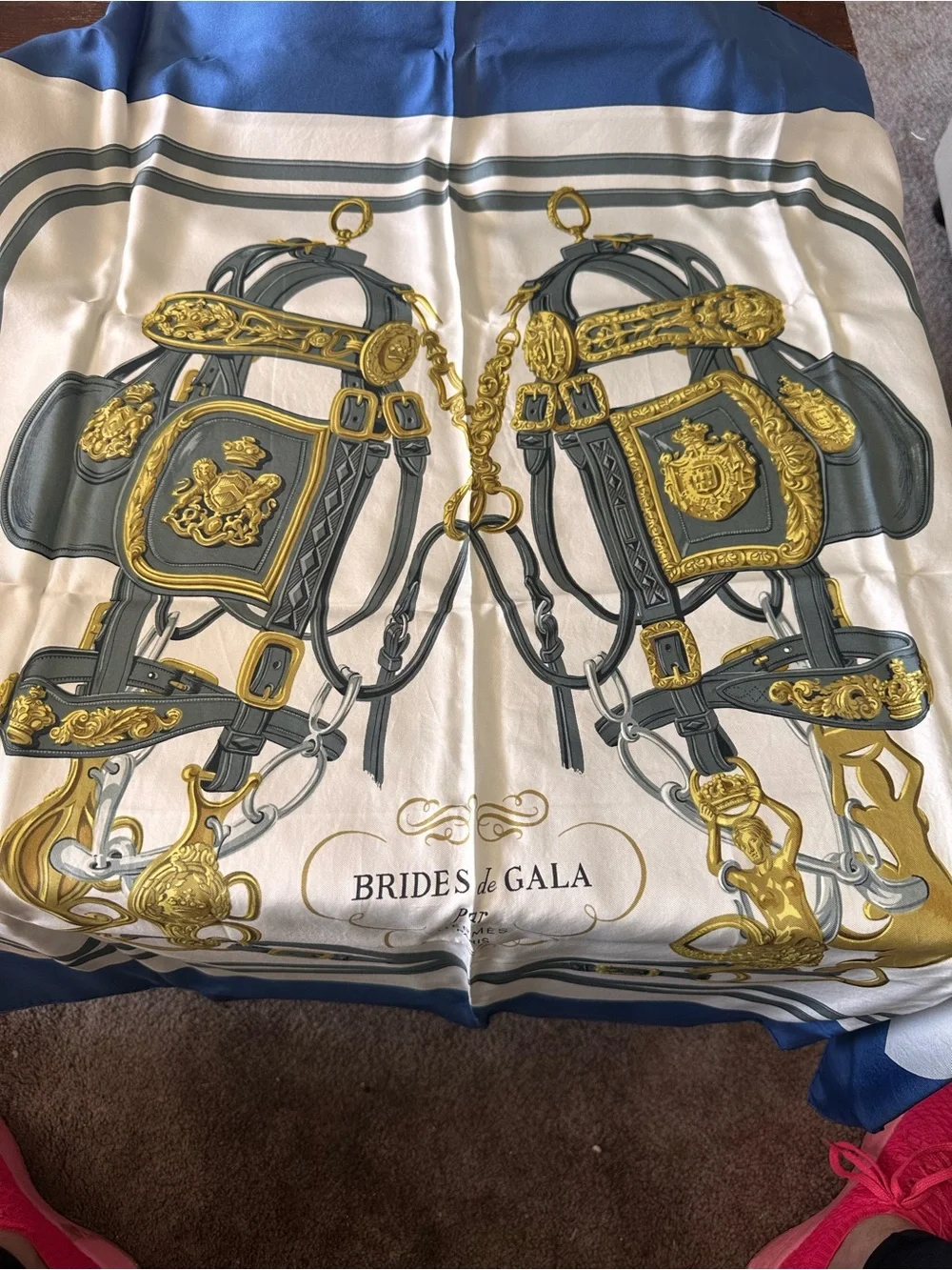 Hermès Brides de Gala Silk Carré 90 Scarf – Bleu/Gris/Or – Box Included -